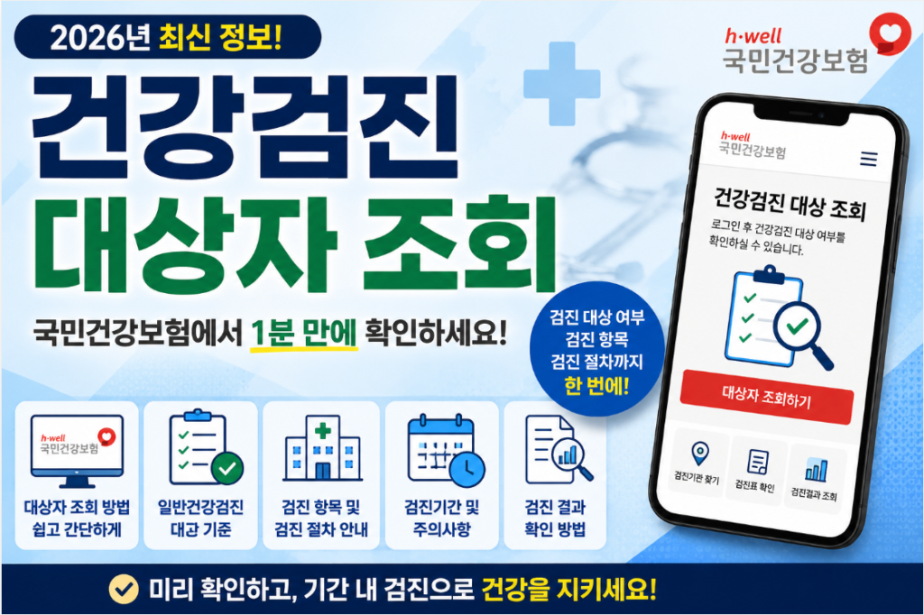 2026년 건강검진 대상자 조회 방법을 국민건강보험공단 공식자료를 바탕으로 정리했습니다.