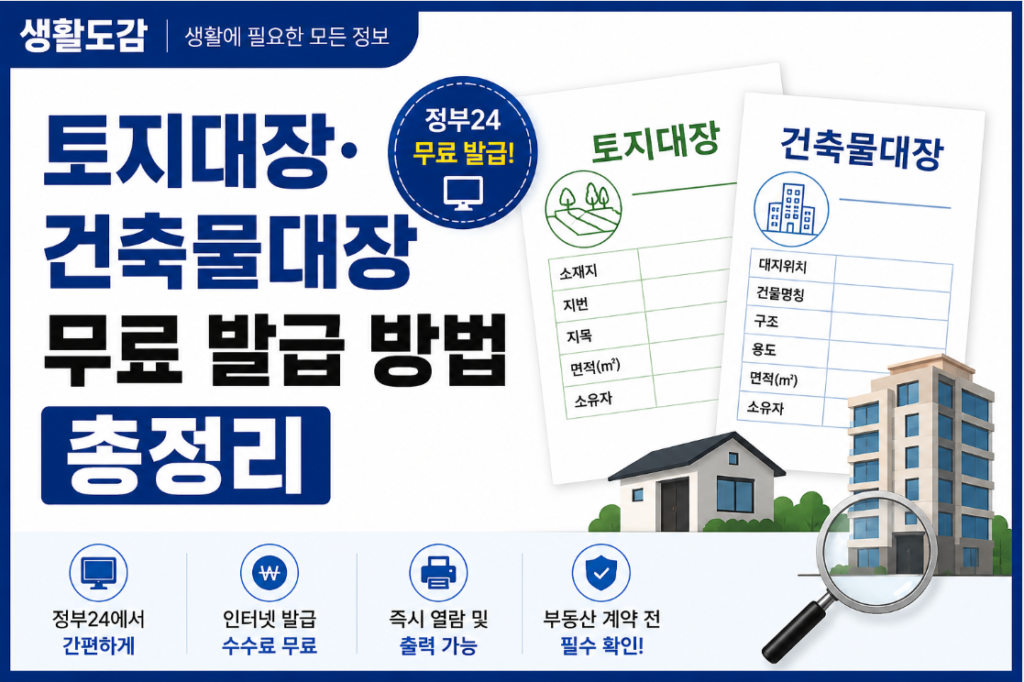 토지대장 및 건축물대장
인터넷 무료 발급