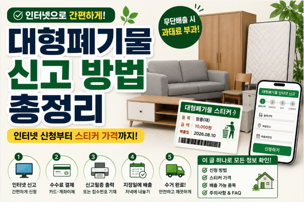 대형폐기물 인터넷 신고 방법과 스티커 배출 절차 안내 이미지
